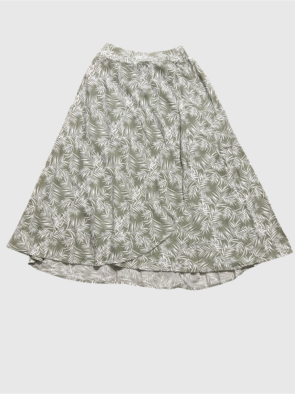 Japna Tropical Palm Leaf Print A-Line Skirt Smocked High Waist Boho Green Sz S